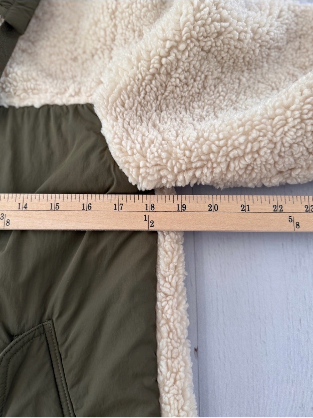 Anthropologie Pilcro Sherpa Fleece Jacket Small Cream Olive Colorblock Utility - Picture 10 of 15